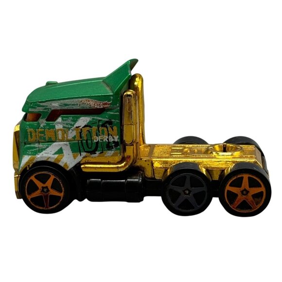 Hot Wheels Green & Gold Die-Cast Demolition Derby Truck With Black & Orange READ - Picture 1 of 7